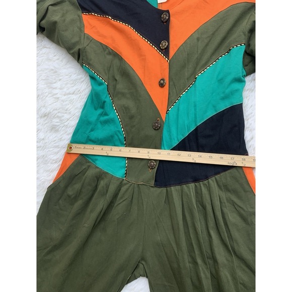 Vintage 80s American Jumpsuit Sz S Olive Green Orange‎ Shoulder Pads NWT USA - Picture 9 of 13